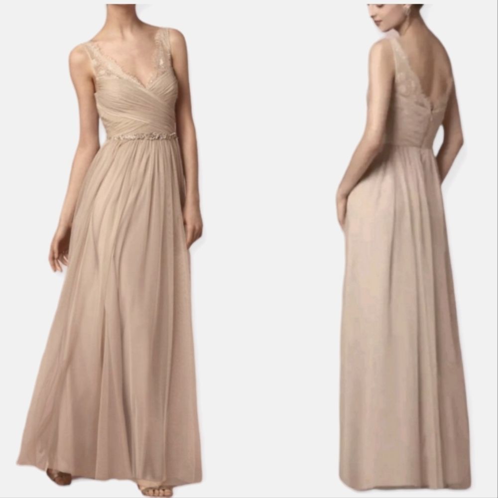 Anthropologie BLDN Hitherto Champagne Fluer Dress Size 12, Bridesmaid, Wedding